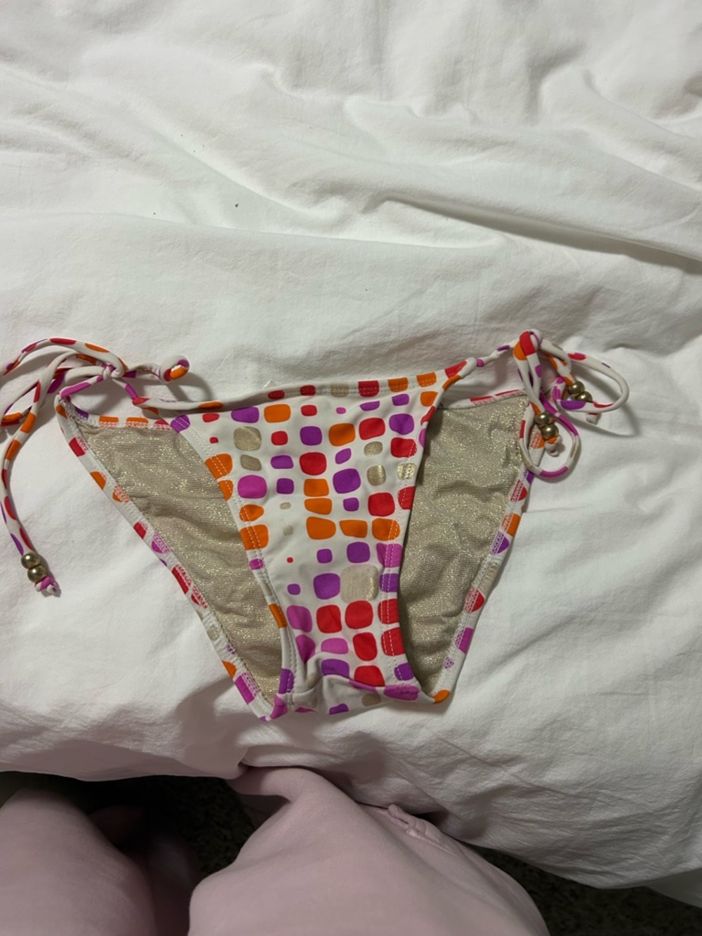 O'Neill White Bikini Bottom with Orange, Pink, Purple Dot Print